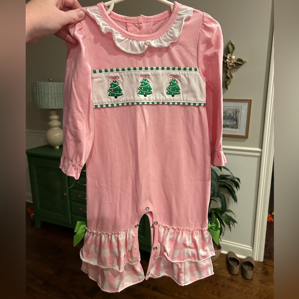 Pink Christmas bow romper